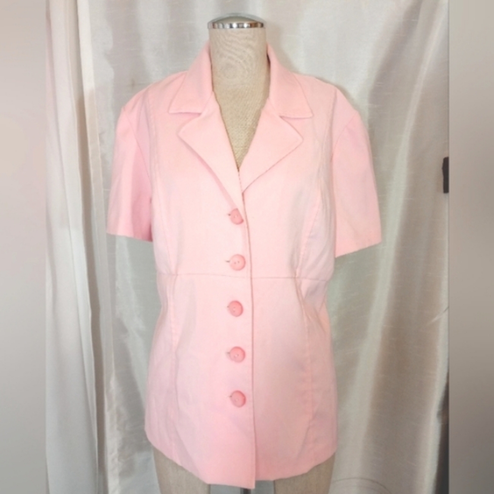 Lisa Joe Vintage Blazer, Short Sleeve ButtonUp   Pink, Spread Collar, 12/14